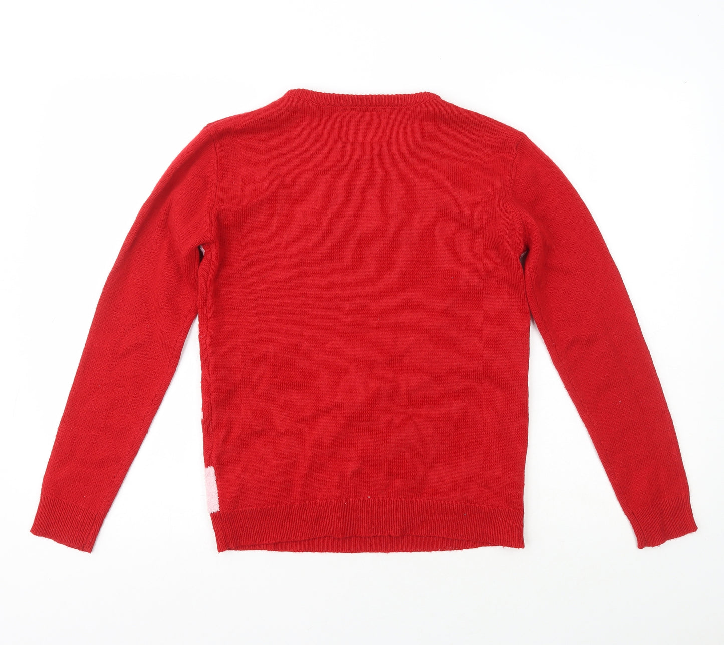 Primark Boys Red Crew Neck  Acrylic Pullover Jumper Size 12-13 Years   - Reindeer