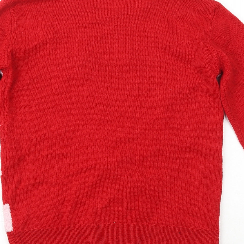 Primark Boys Red Crew Neck  Acrylic Pullover Jumper Size 12-13 Years   - Reindeer