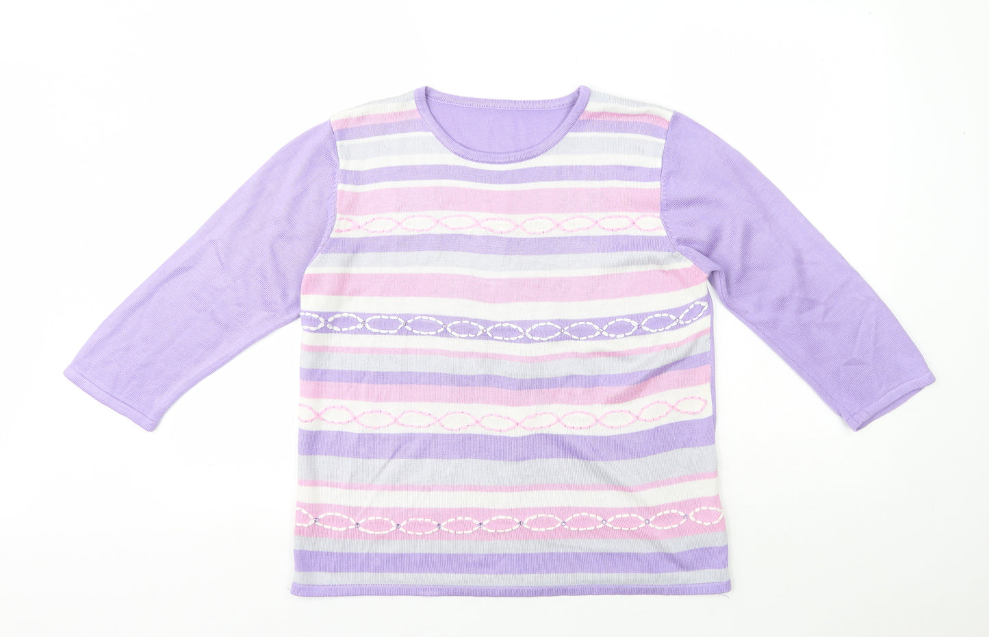 Preworn Womens Multicoloured Crew Neck Striped Acrylic Pullover Jumper Size S