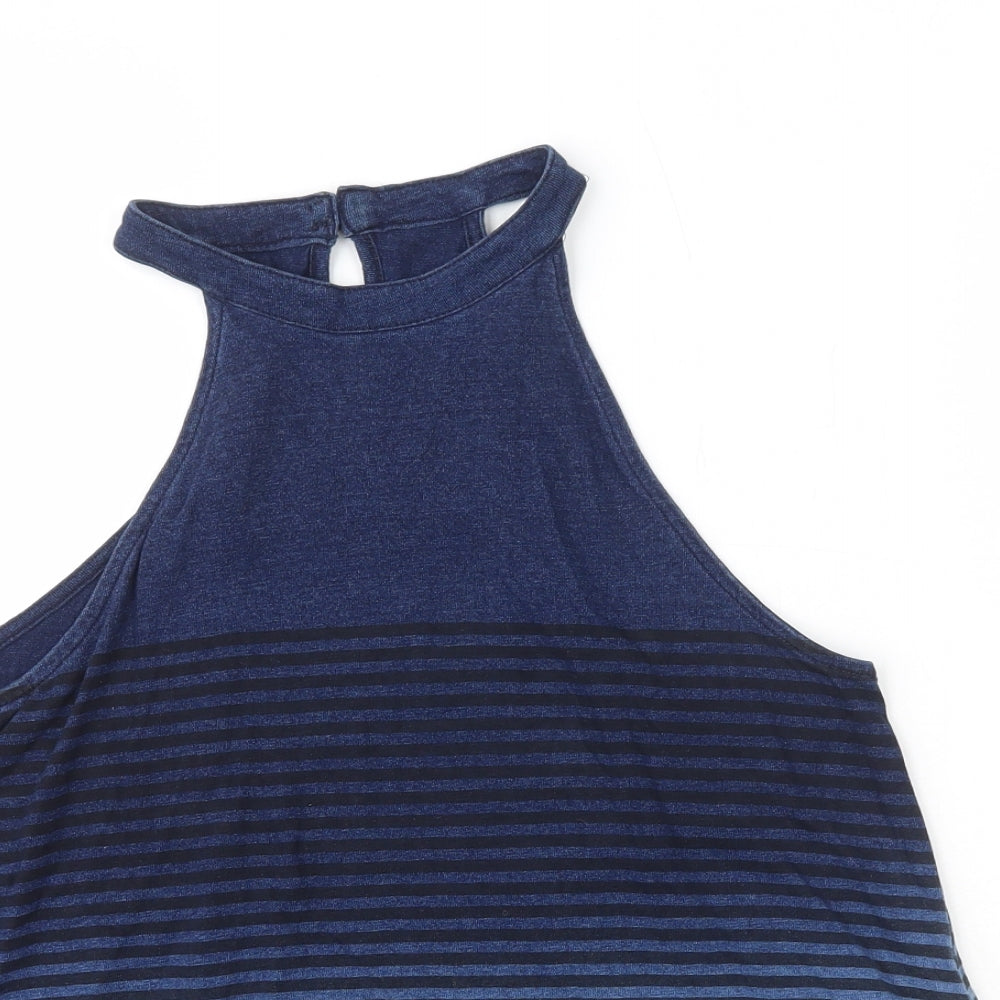 New Look Womens Blue  100% Cotton Basic Tank Size 6 Crew Neck