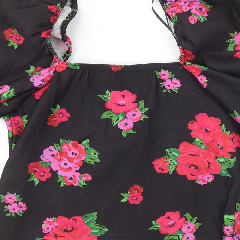 New Look Womens Multicoloured  Polyester Cropped Blouse Size 6 Off the Shoulder - Flowers