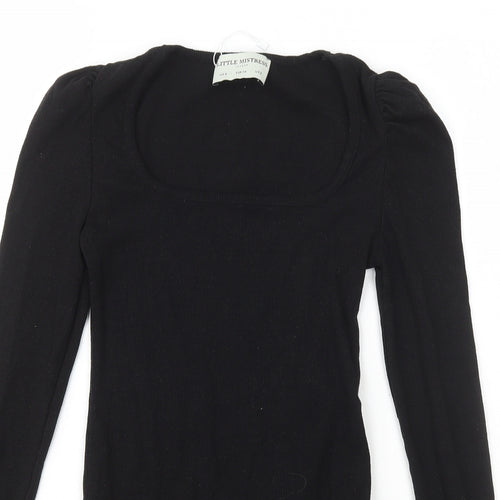 Little Mistress Womens Black  Cotton Bodysuit One-Piece Size 6