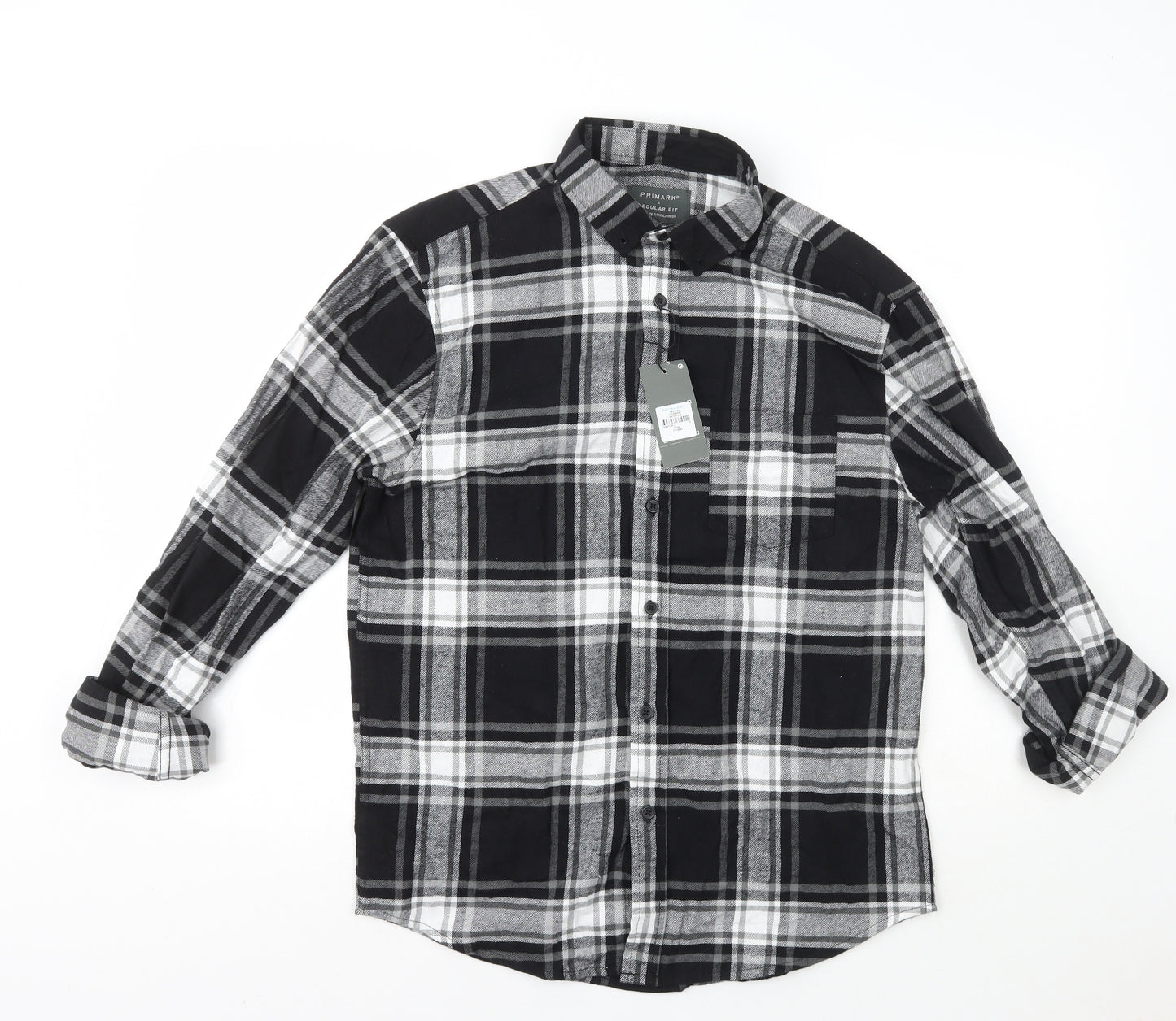 Primark Womens Black Check 100% Cotton Basic Button-Up Size S Collared