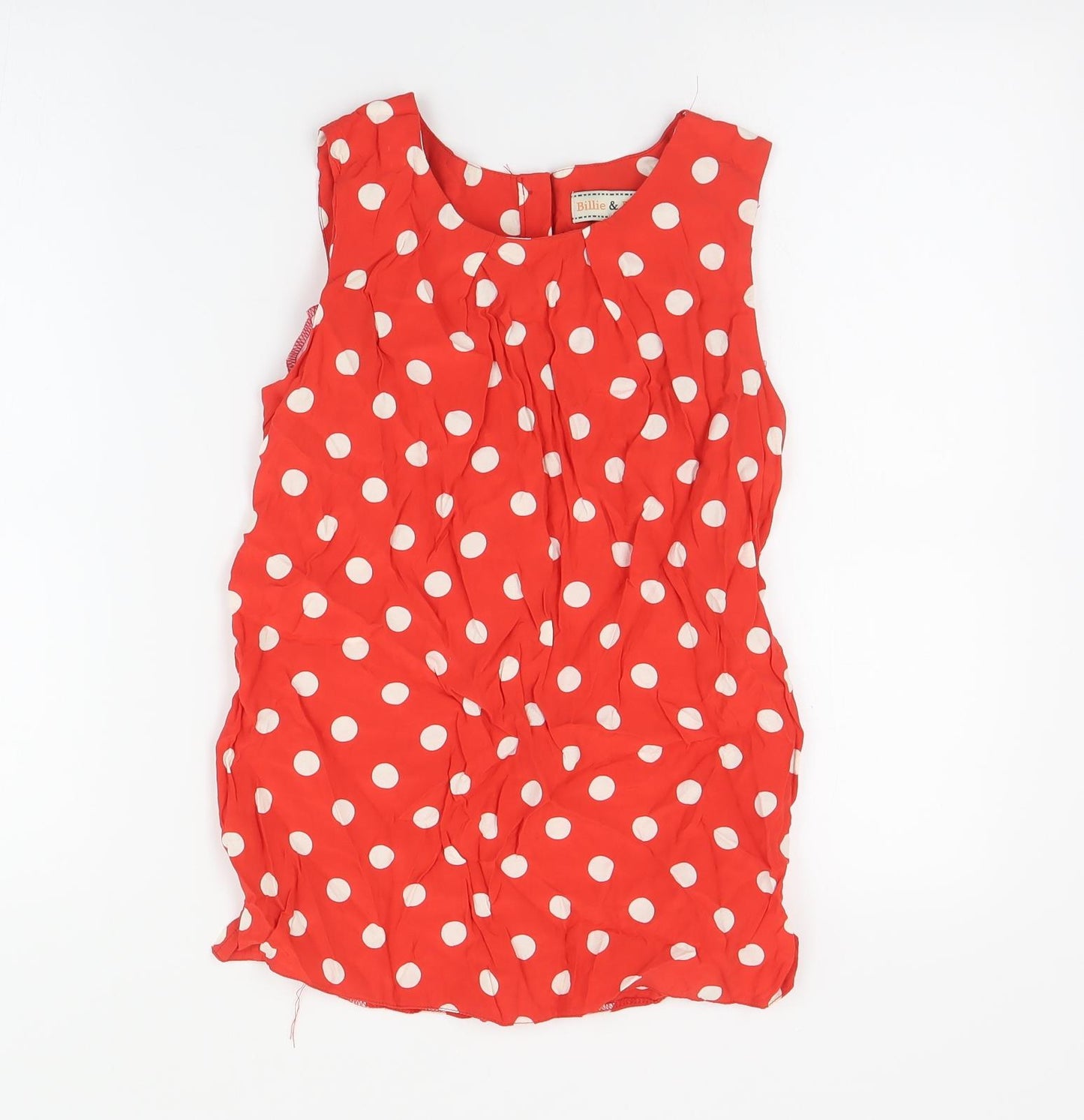 Billie & Blossom Womens Red Polka Dot Viscose Basic Blouse Size 10 Round Neck