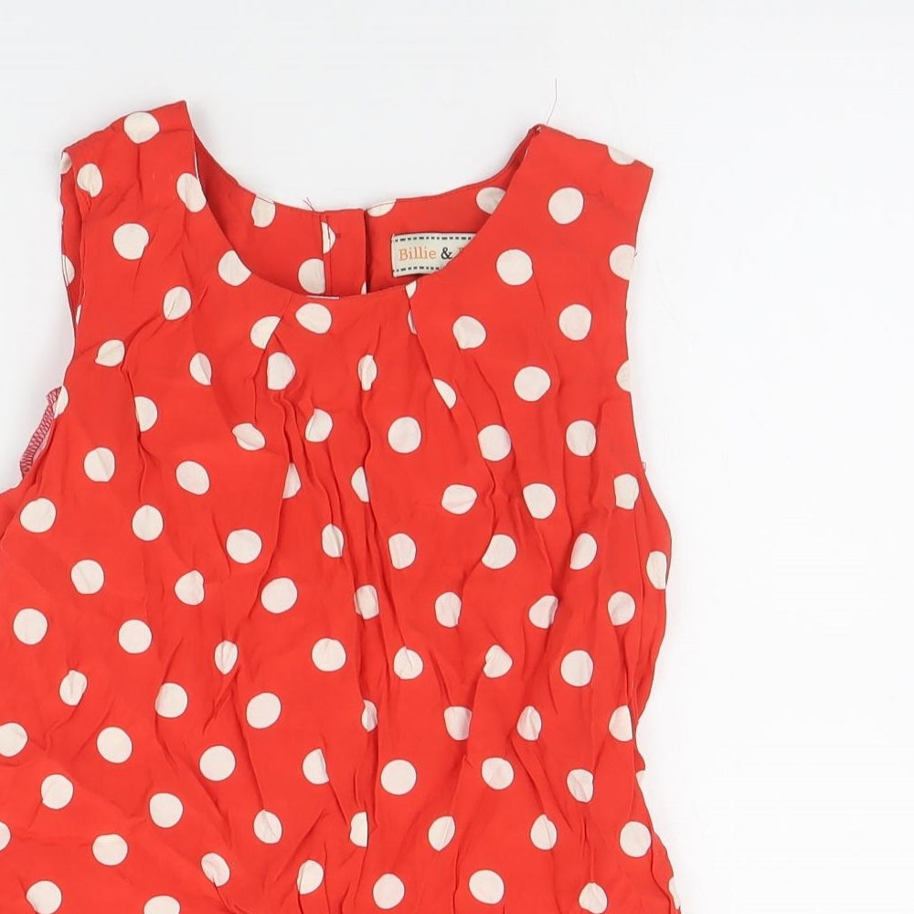 Billie & Blossom Womens Red Polka Dot Viscose Basic Blouse Size 10 Round Neck