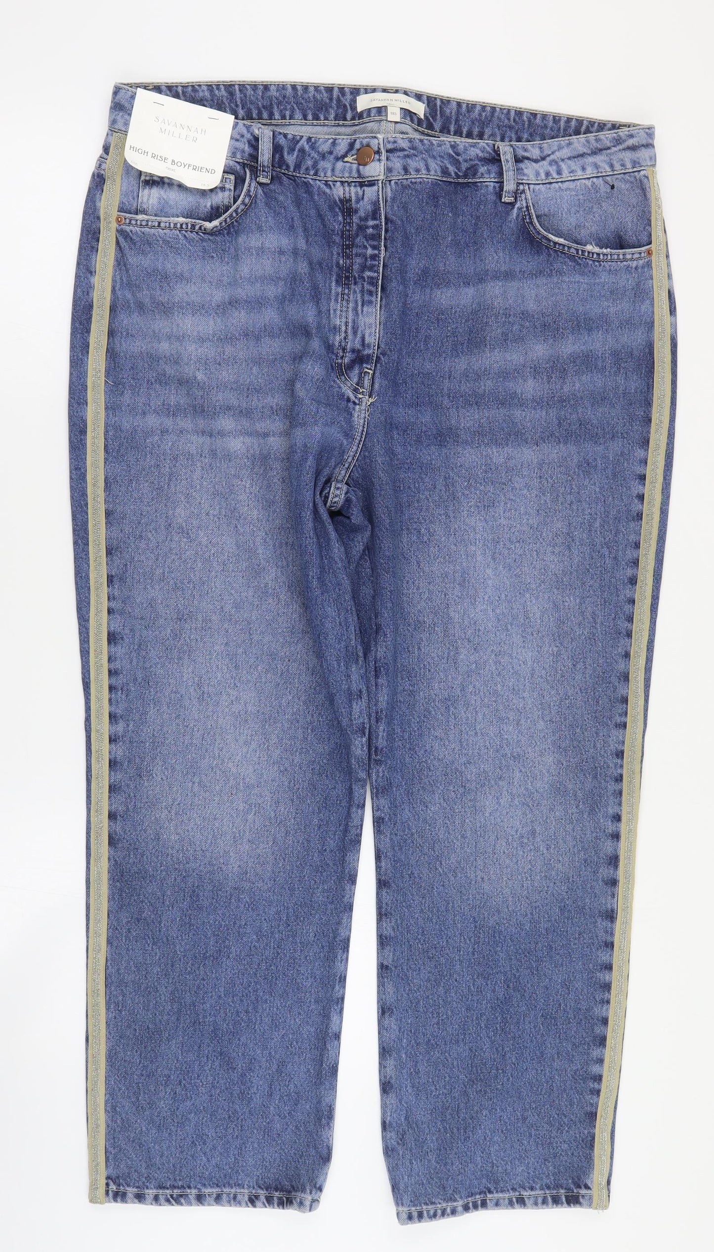 NEXT Womens Blue  Cotton Boyfriend Jeans Size 18 L27 in Regular Button - Short