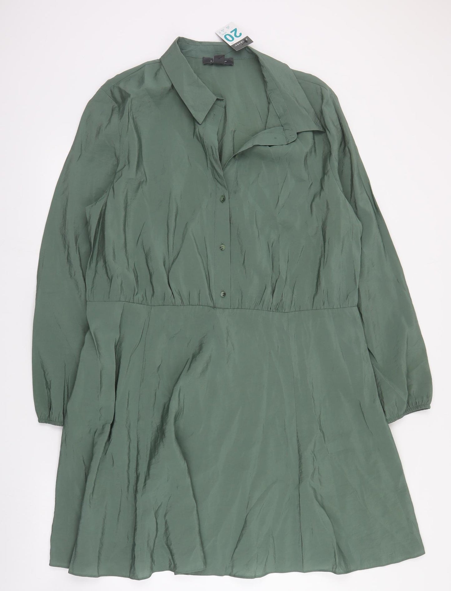 Primark Womens Green  Modacrylic Shirt Dress  Size 20  Collared Button