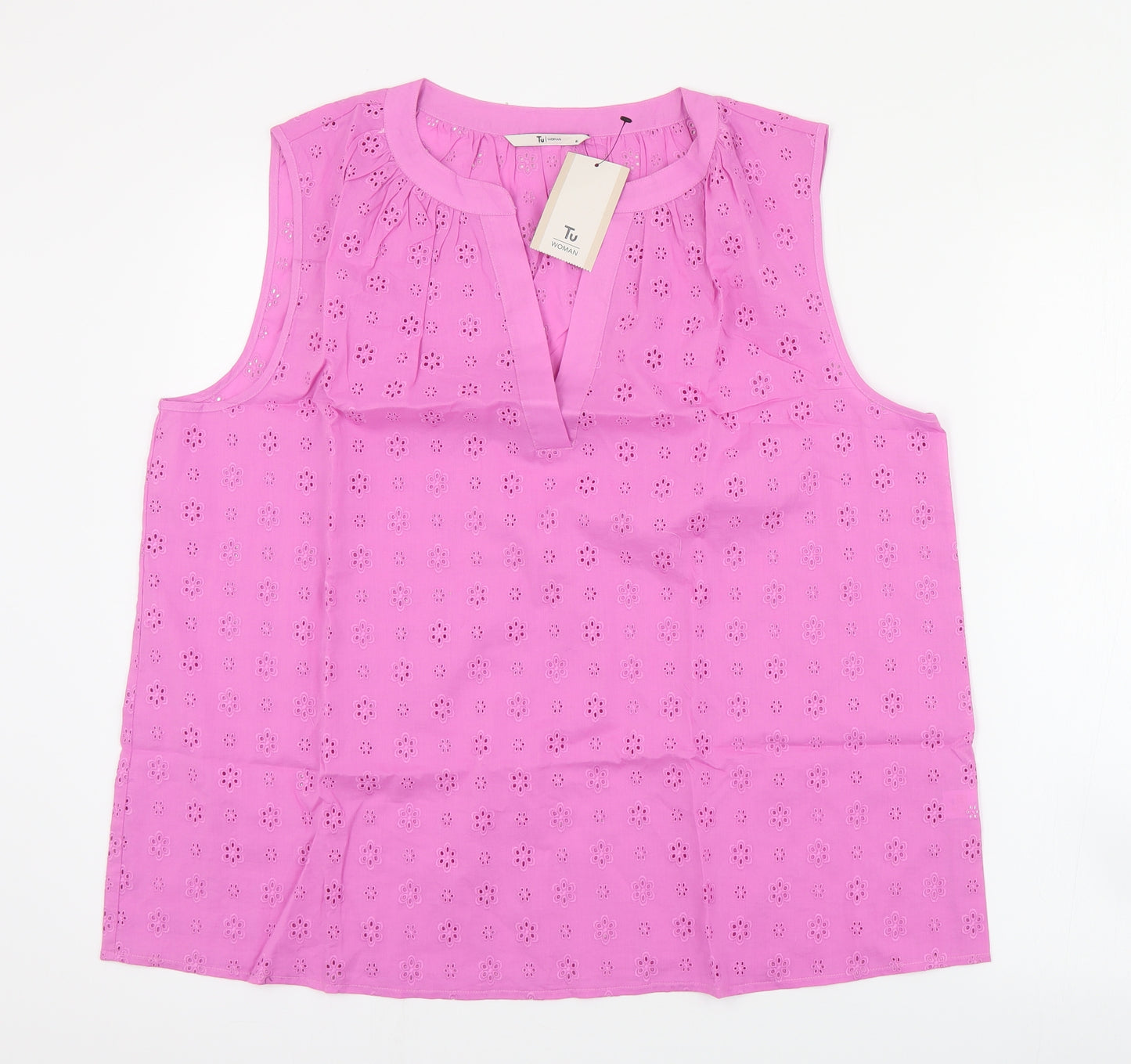 TU Womens Pink  Cotton Basic Tank Size 16 V-Neck