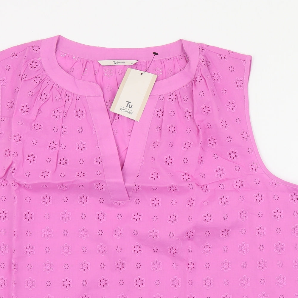 TU Womens Pink  Cotton Basic Tank Size 16 V-Neck