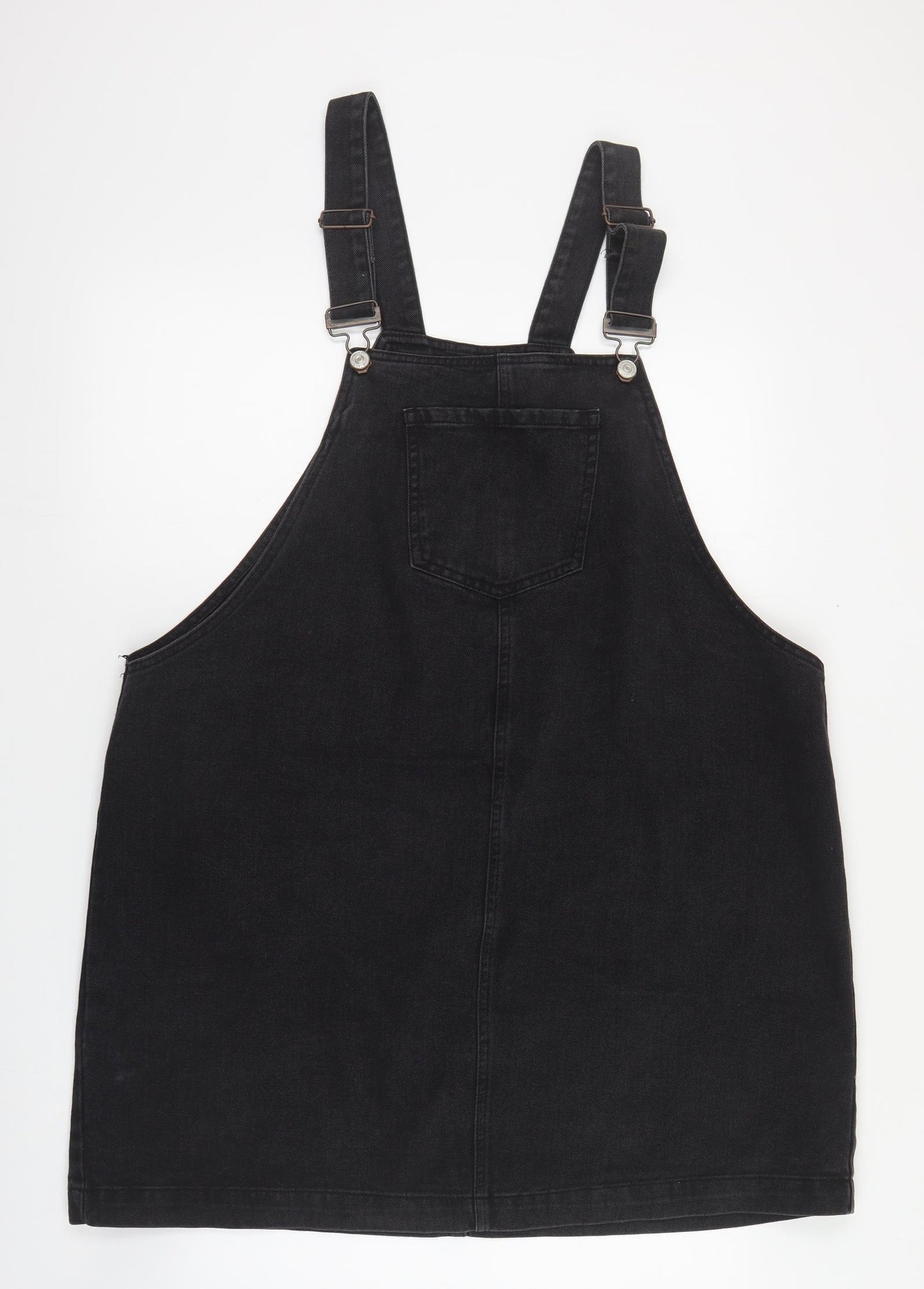 F&F Womens Black  Cotton Pinafore/Dungaree Dress  Size 20  Square Neck Button