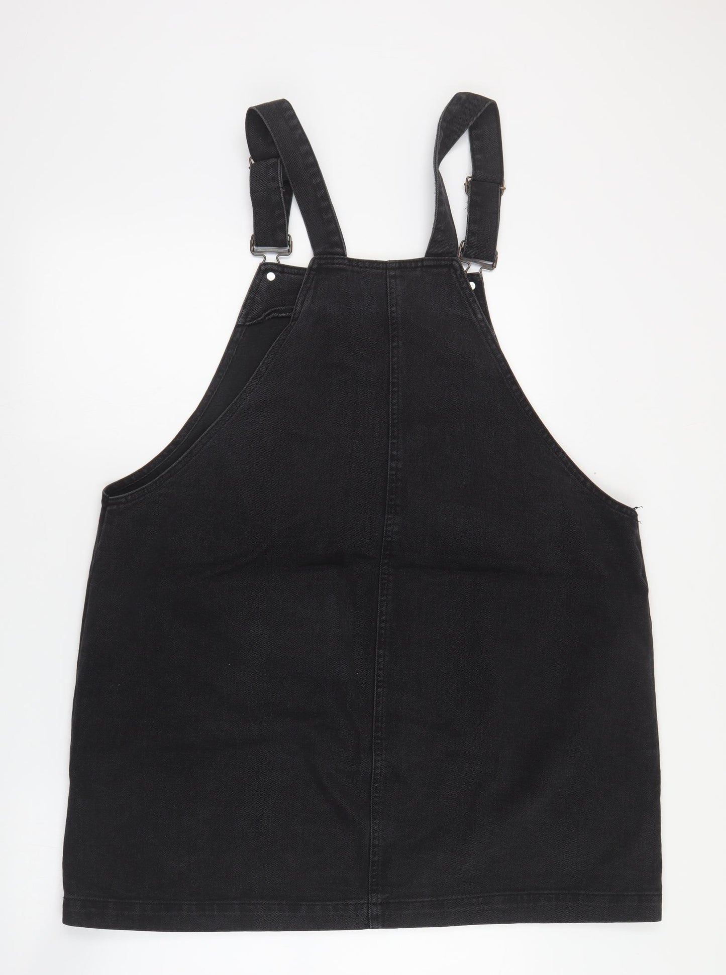 F&F Womens Black  Cotton Pinafore/Dungaree Dress  Size 20  Square Neck Button