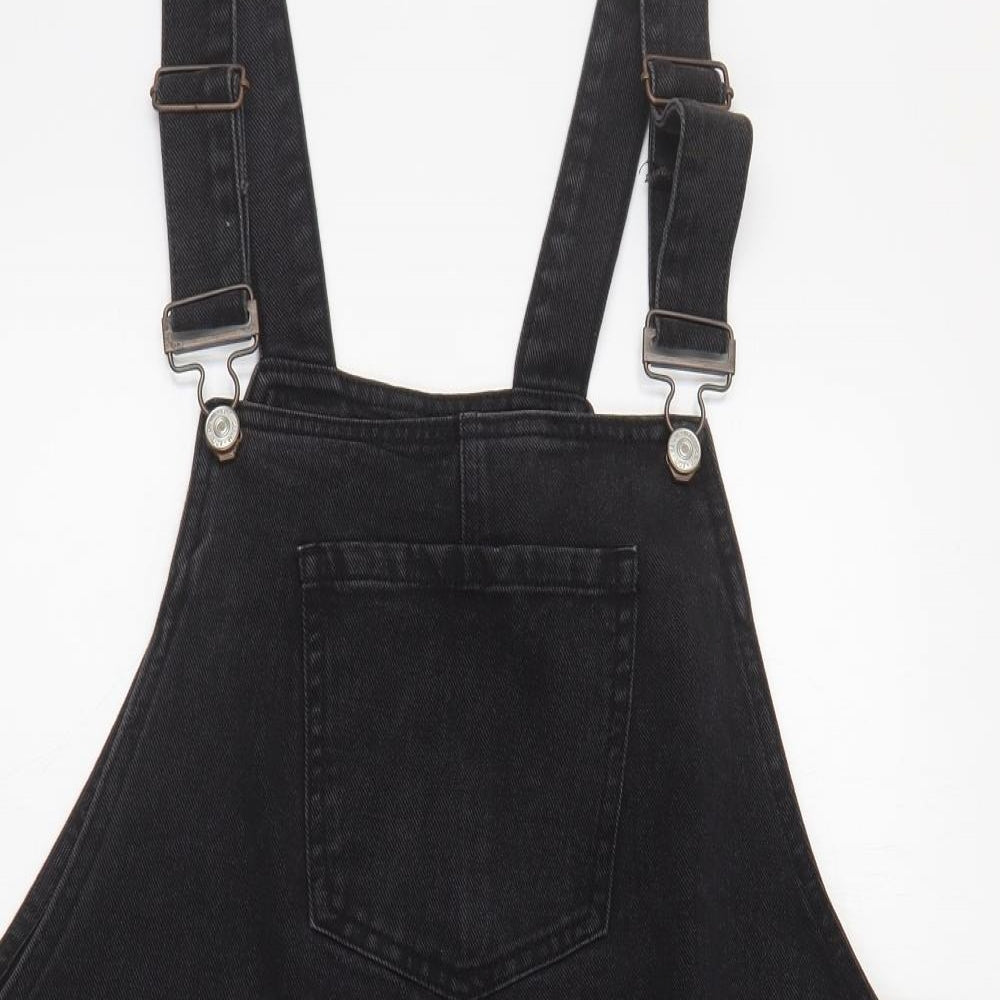 F&F Womens Black  Cotton Pinafore/Dungaree Dress  Size 20  Square Neck Button