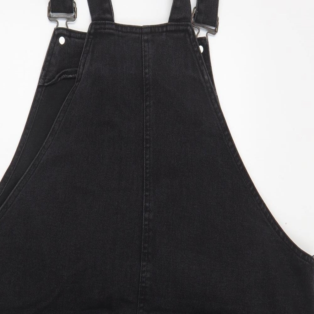 F&F Womens Black  Cotton Pinafore/Dungaree Dress  Size 20  Square Neck Button