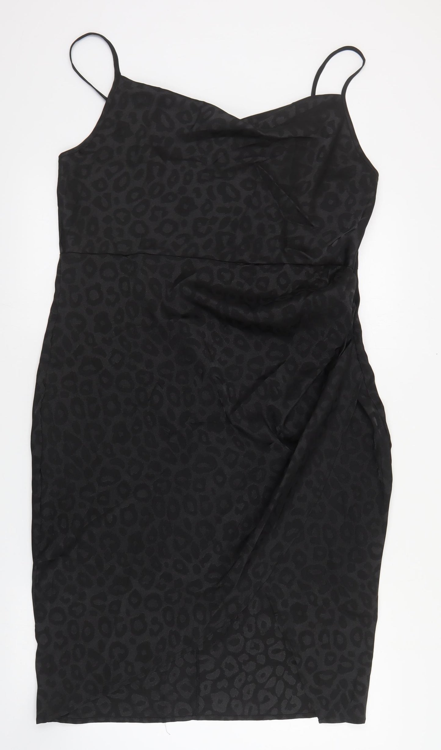 SheIn Womens Black Animal Print Polyester Shift  Size 2XL  Cowl Neck Zip