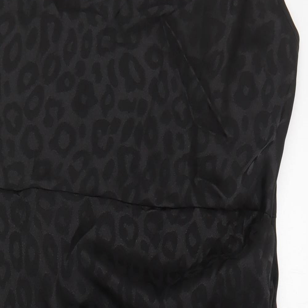 SheIn Womens Black Animal Print Polyester Shift  Size 2XL  Cowl Neck Zip