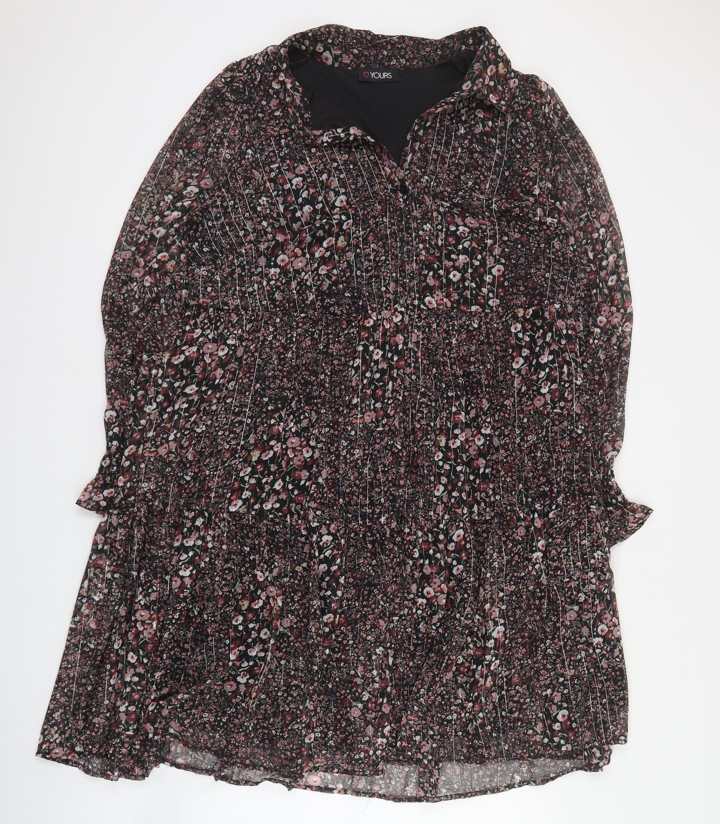 Yours Womens Brown Floral Polyester Shirt Dress  Size 18  Collared Pullover