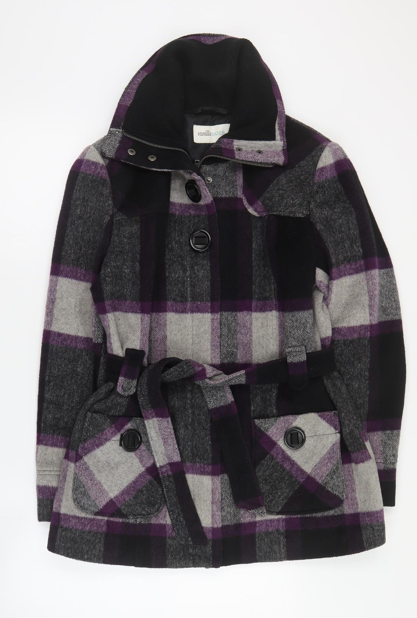 BHS Womens Purple Plaid  Overcoat Coat Size 14  Zip