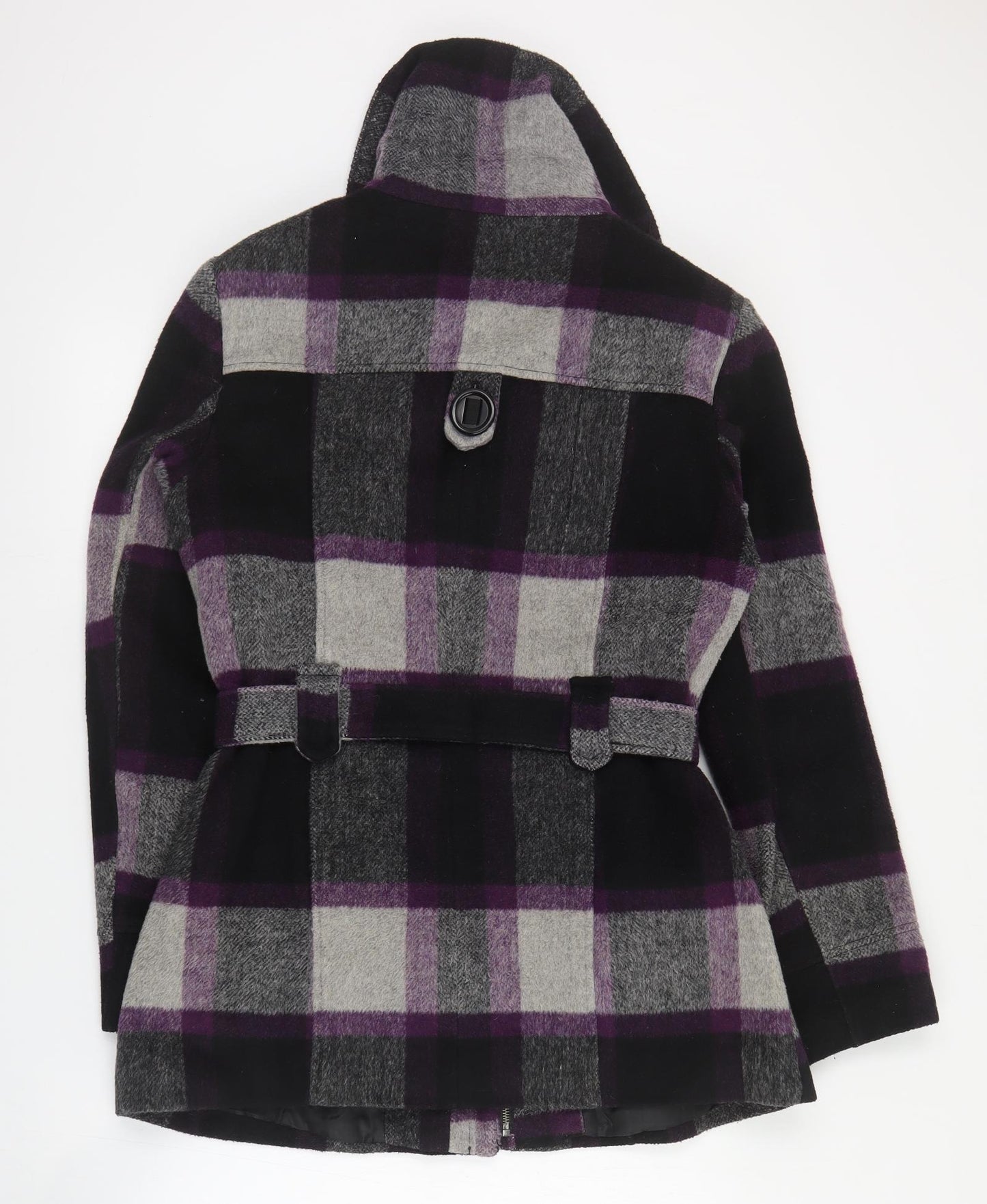 BHS Womens Purple Plaid  Overcoat Coat Size 14  Zip