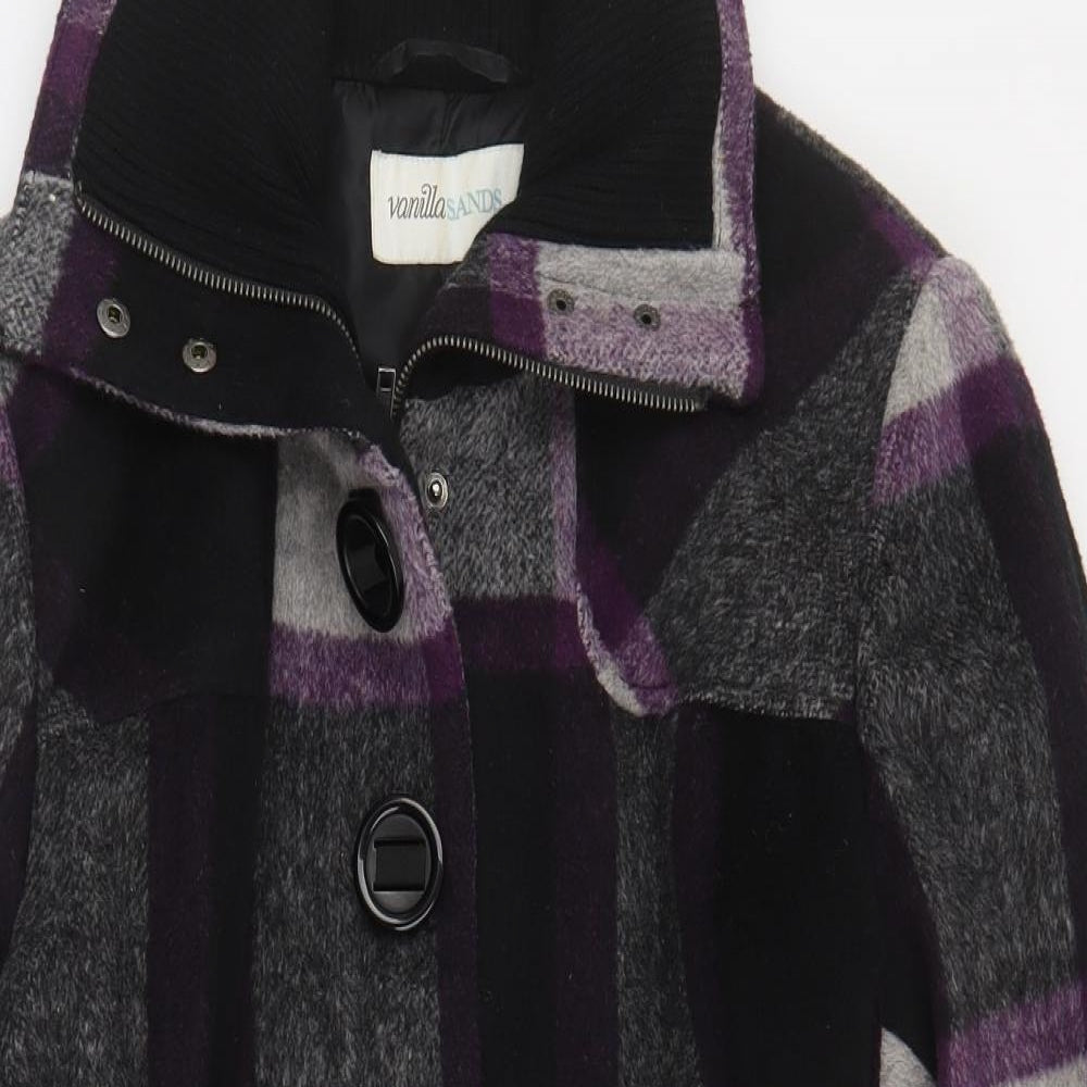 BHS Womens Purple Plaid  Overcoat Coat Size 14  Zip