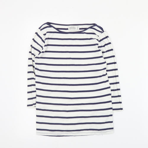 Zara Womens Blue Striped Cotton Basic T-Shirt Size M Boat Neck