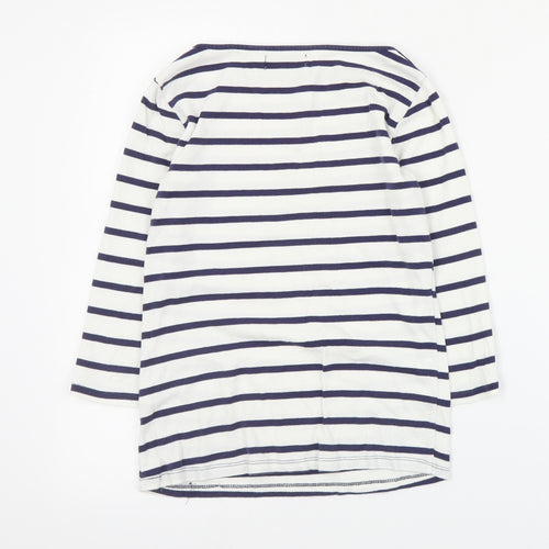 Zara Womens Blue Striped Cotton Basic T-Shirt Size M Boat Neck