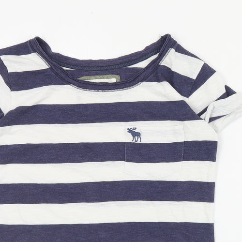 Abercrombie & Fitch Womens Blue Striped Cotton Basic T-Shirt Size XS Round Neck