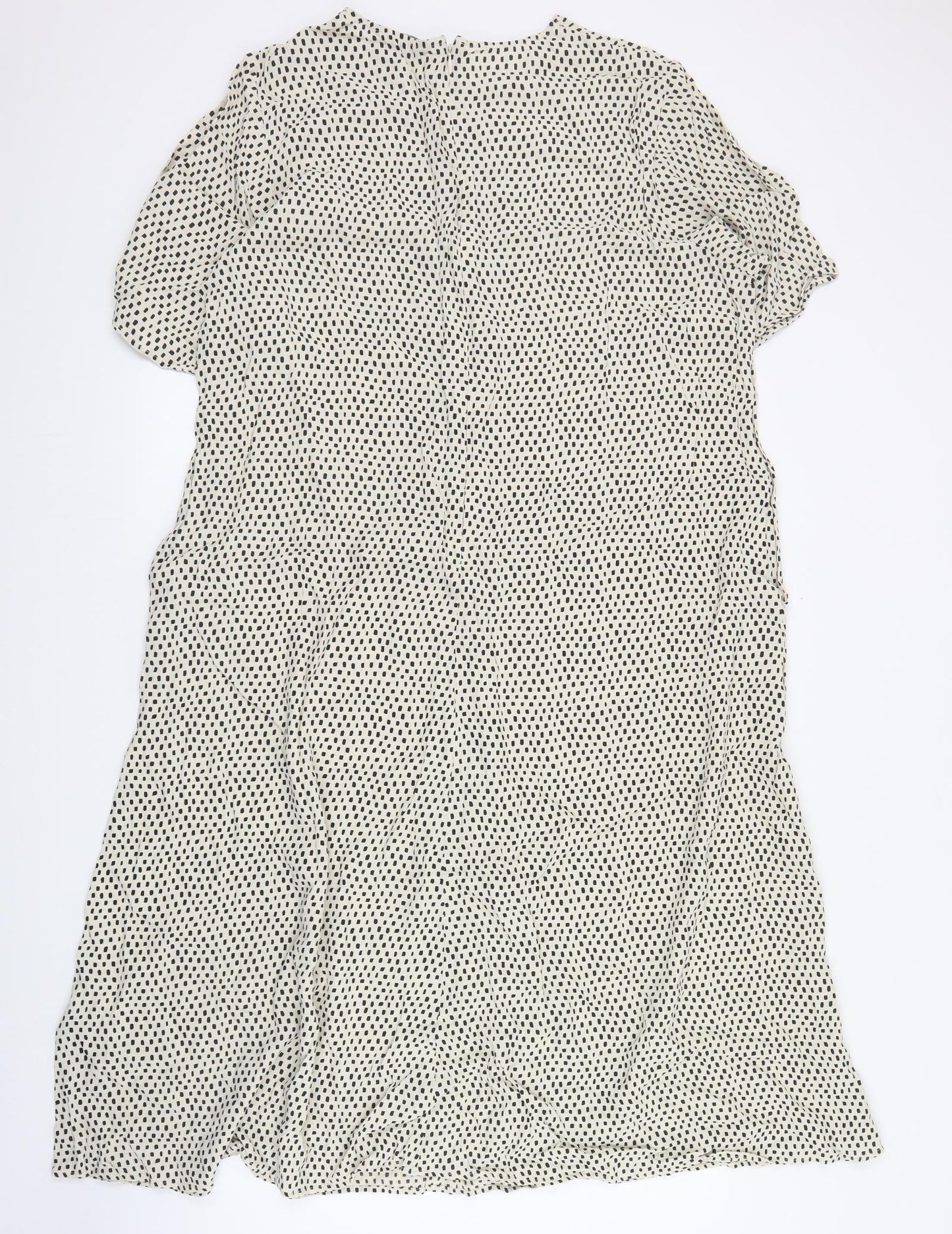 Marks and Spencer Womens Beige Geometric Viscose Shift  Size 18  Round Neck Zip