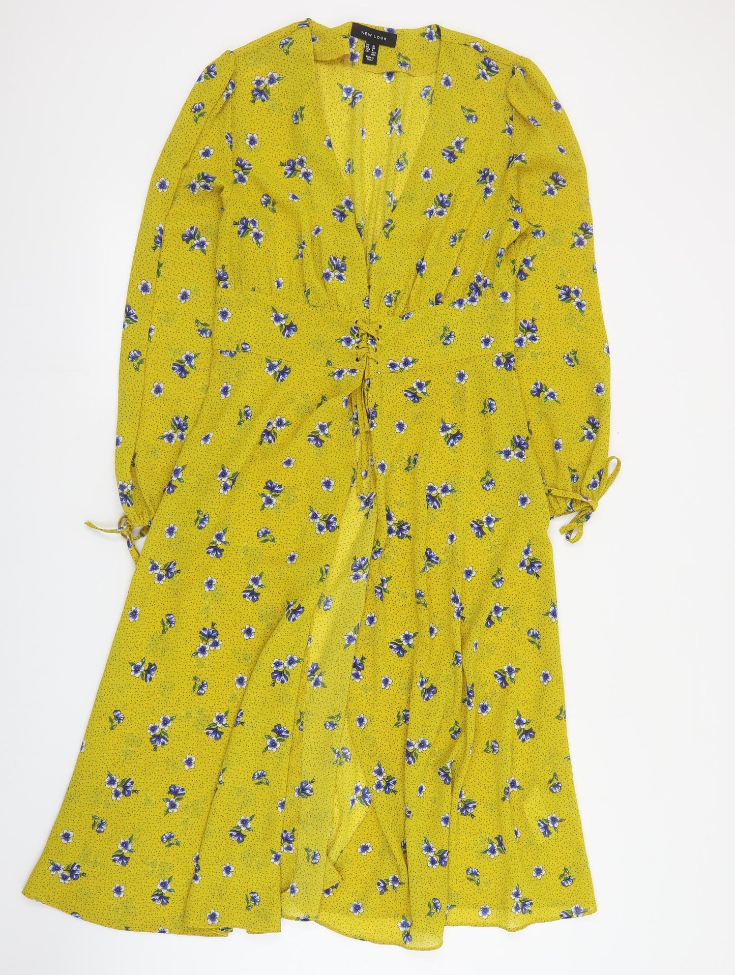 New Look Womens Yellow Floral  Kimono Jacket Size 10  Tie