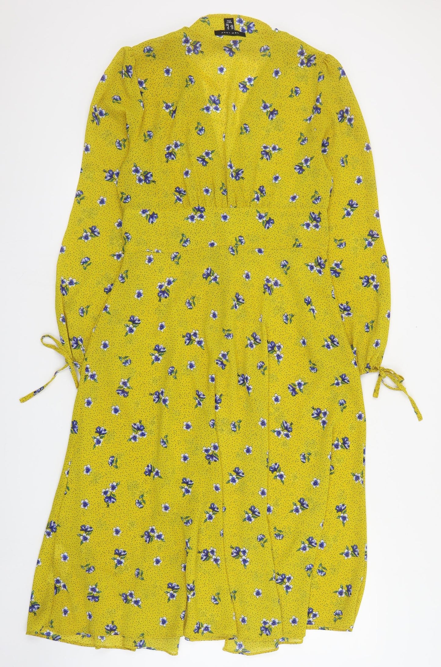 New Look Womens Yellow Floral  Kimono Jacket Size 10  Tie