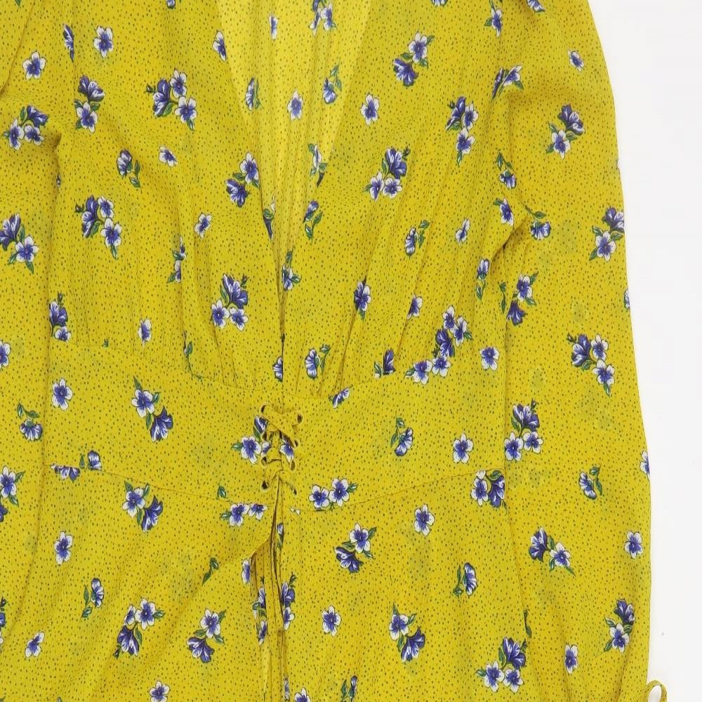 New Look Womens Yellow Floral  Kimono Jacket Size 10  Tie