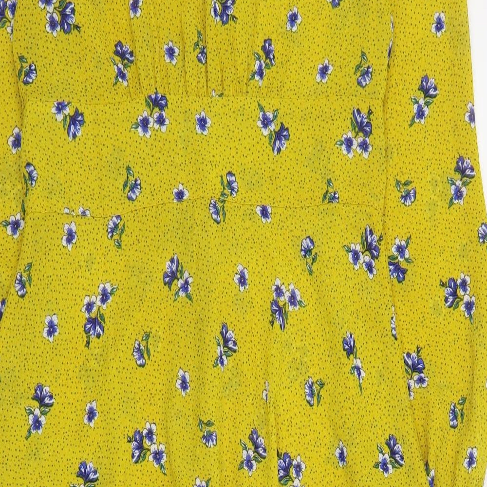 New Look Womens Yellow Floral  Kimono Jacket Size 10  Tie