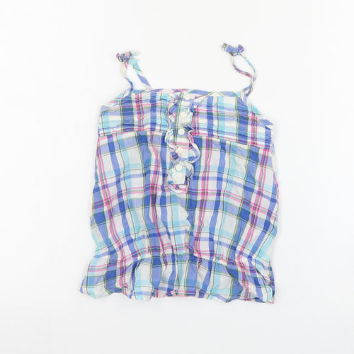 NEXT Girls Blue Plaid Cotton Basic Tank Size 6 Years Round Neck Pullover