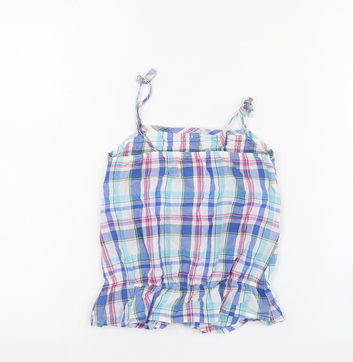 NEXT Girls Blue Plaid Cotton Basic Tank Size 6 Years Round Neck Pullover