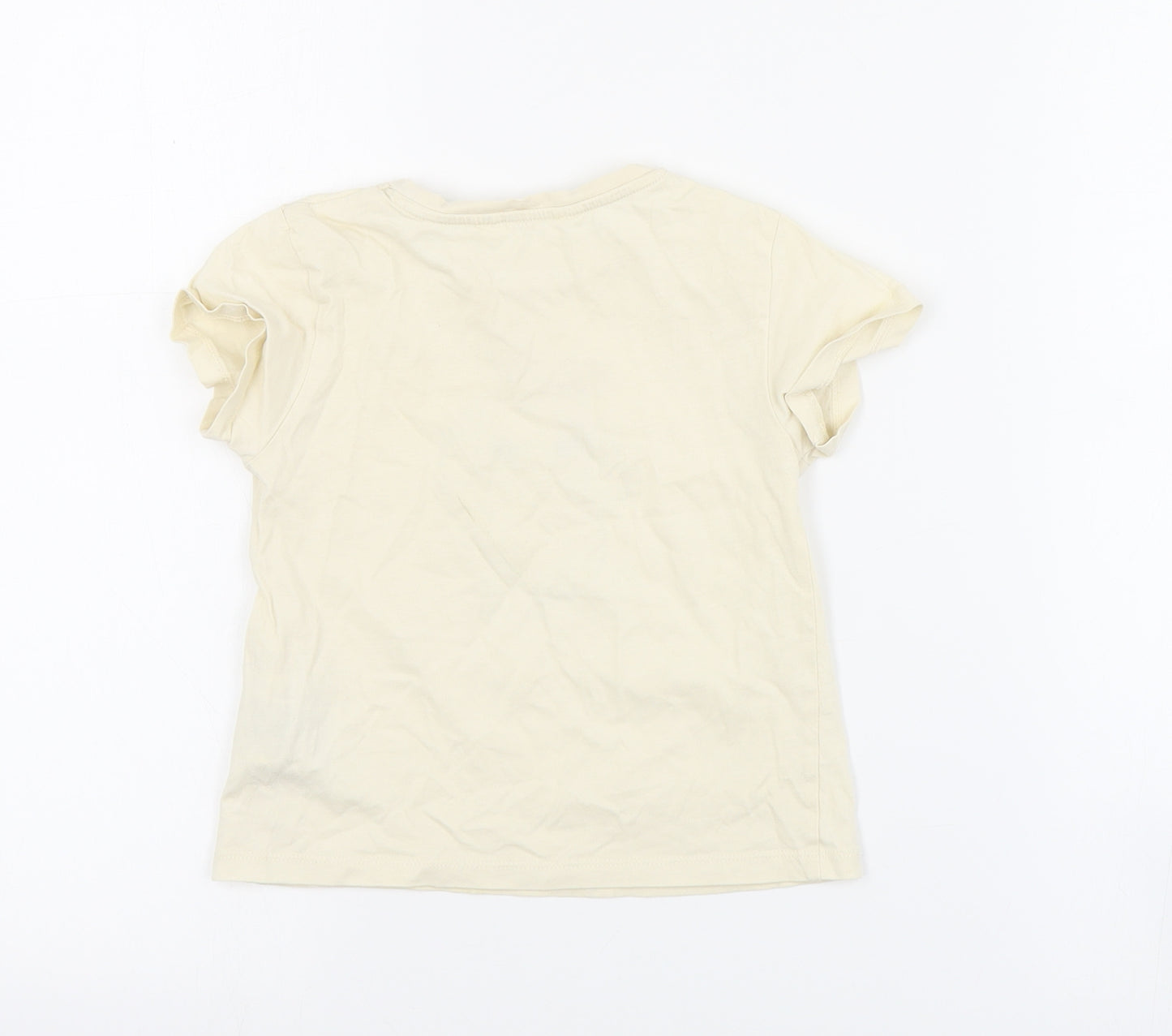 H&M Girls Beige  Cotton Pullover T-Shirt Size 3-4 Years Crew Neck Pullover - Bunny