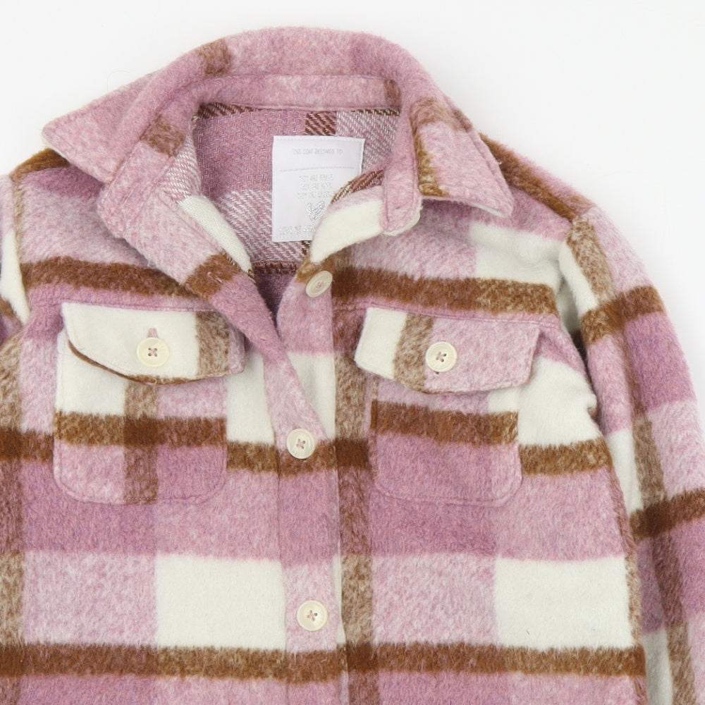 Matalan Girls Pink Plaid  Jacket Coat Size 8 Years  Button