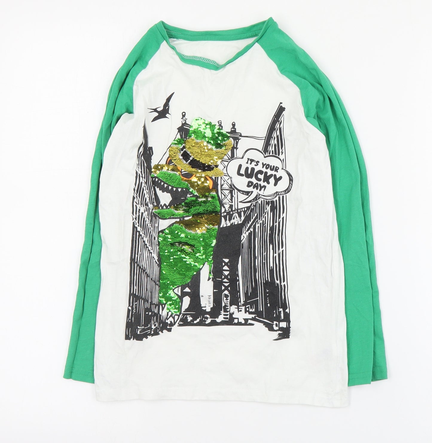 Dunnes Boys Green  Cotton Pullover T-Shirt Size 8-9 Years Crew Neck Pullover