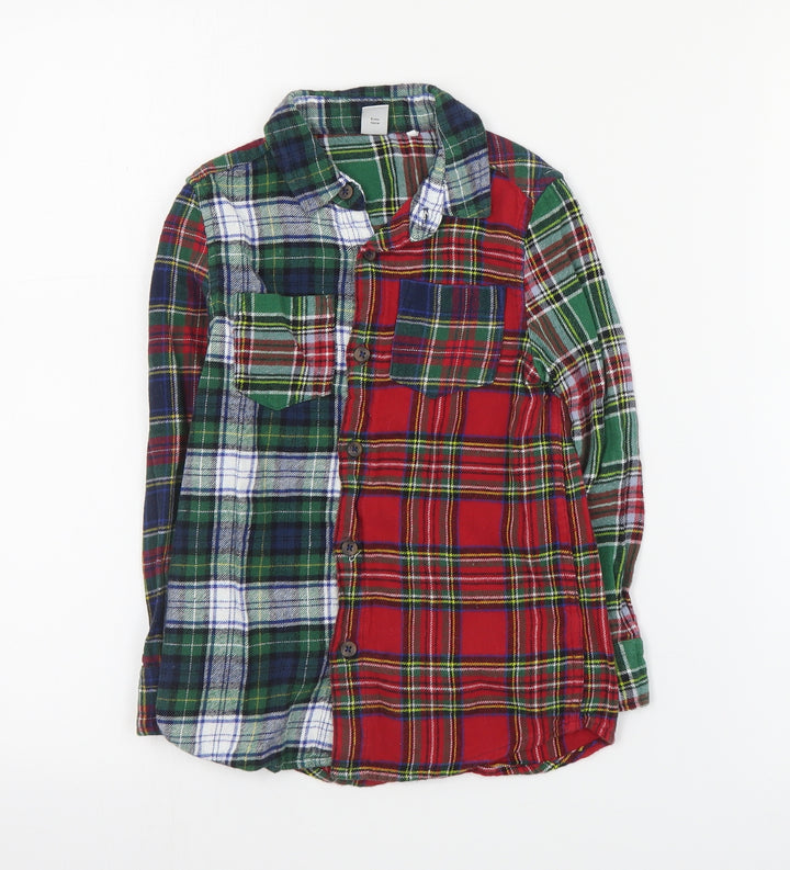TU Boys Red Plaid Cotton Basic Button-Up Size 6 Years Collared Button