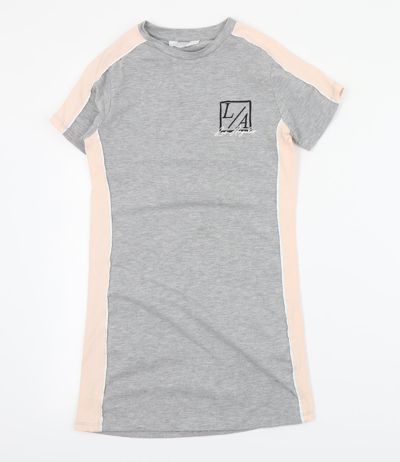 Primark Girls Grey Colourblock Polyester T-Shirt Dress  Size 9-10 Years  Crew Neck Pullover