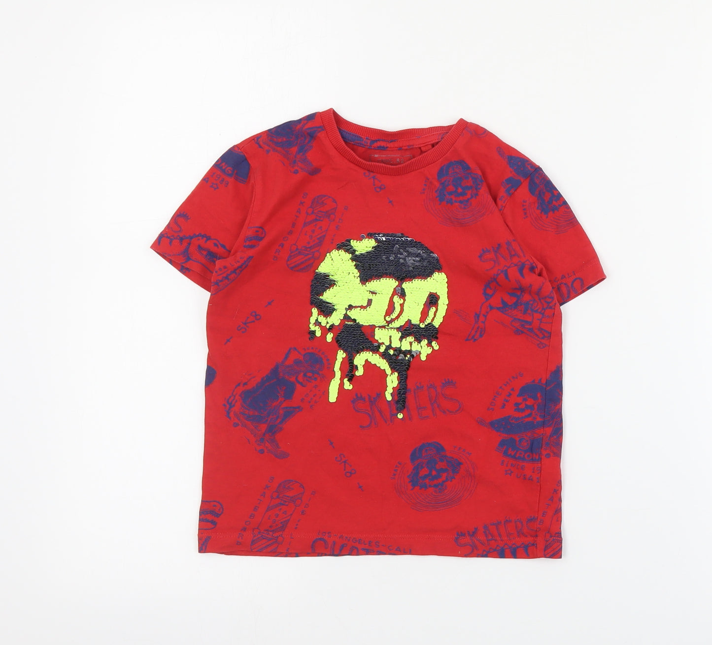 NEXT Boys Red Geometric Cotton Pullover T-Shirt Size 5 Years Crew Neck Pullover - Skull