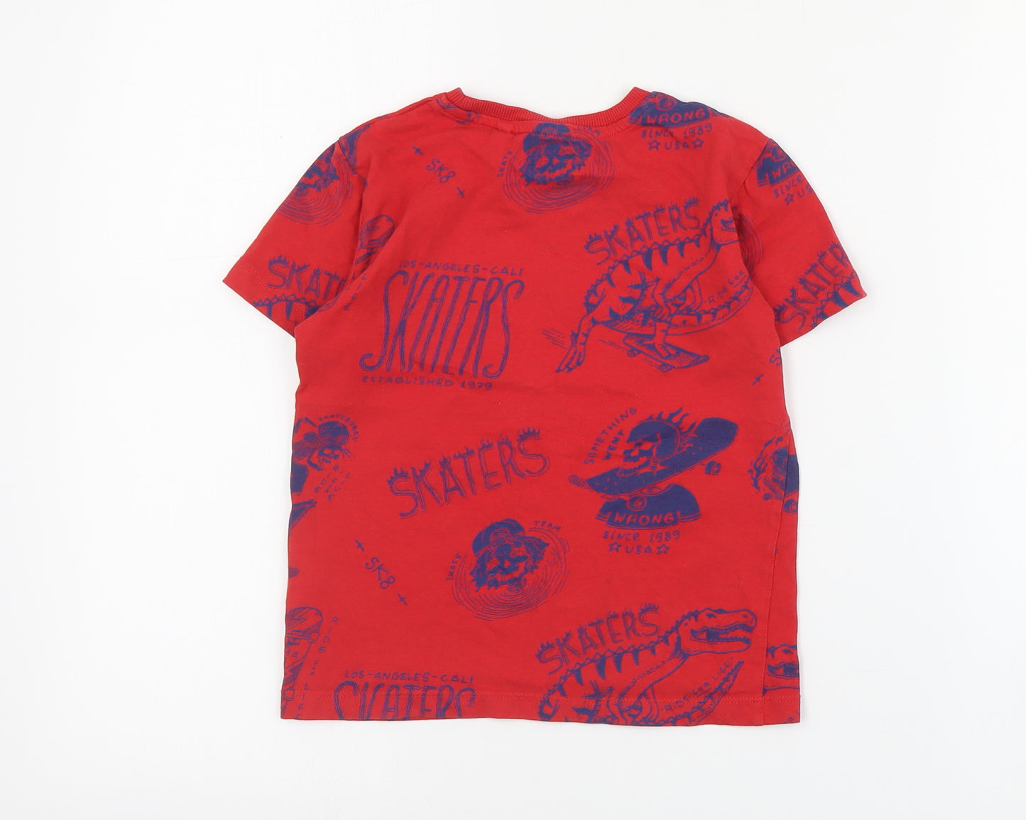 NEXT Boys Red Geometric Cotton Pullover T-Shirt Size 5 Years Crew Neck Pullover - Skull