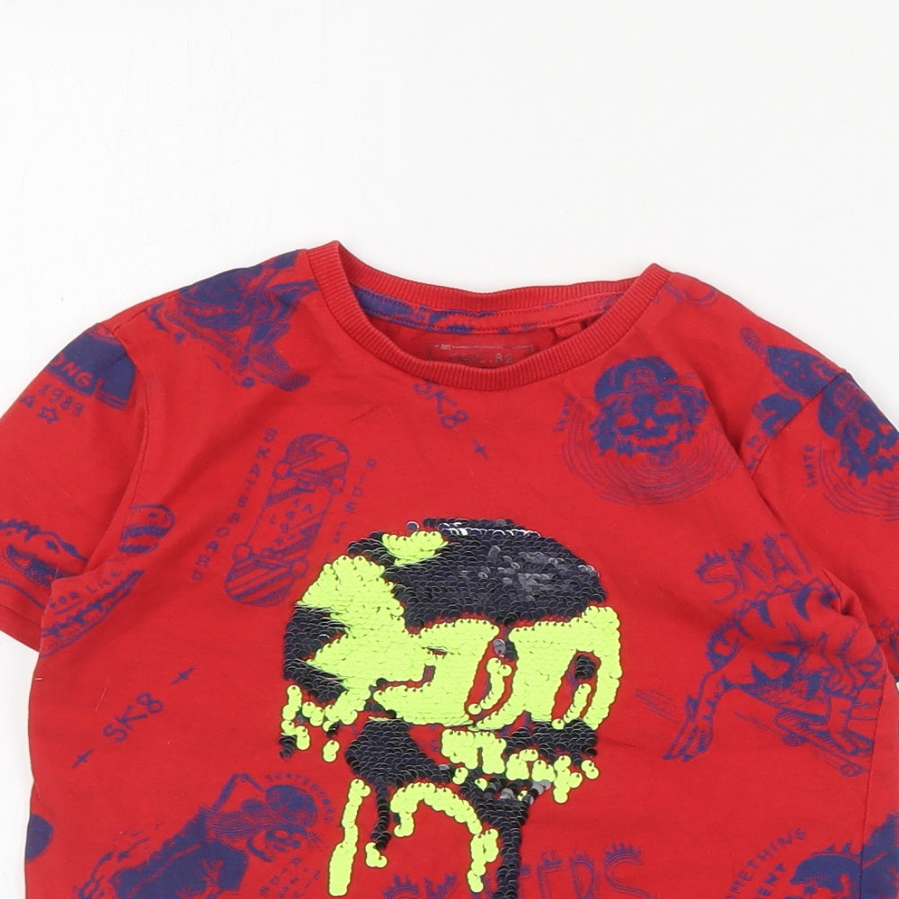 NEXT Boys Red Geometric Cotton Pullover T-Shirt Size 5 Years Crew Neck Pullover - Skull