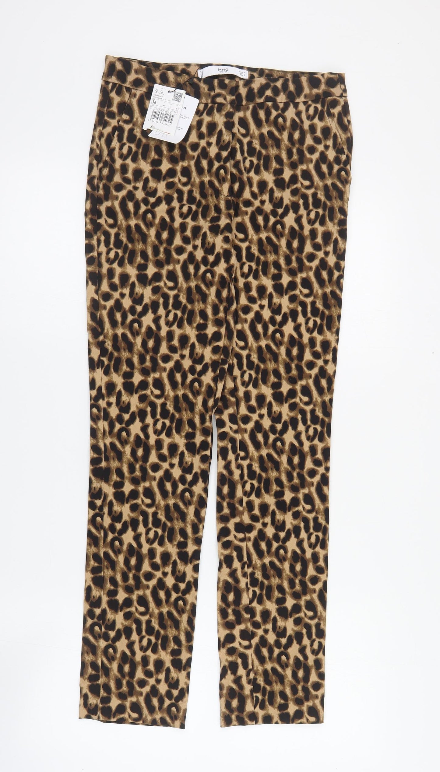Mango Womens Brown Animal Print Viscose Carrot Trousers Size 8 L28 in Regular Zip