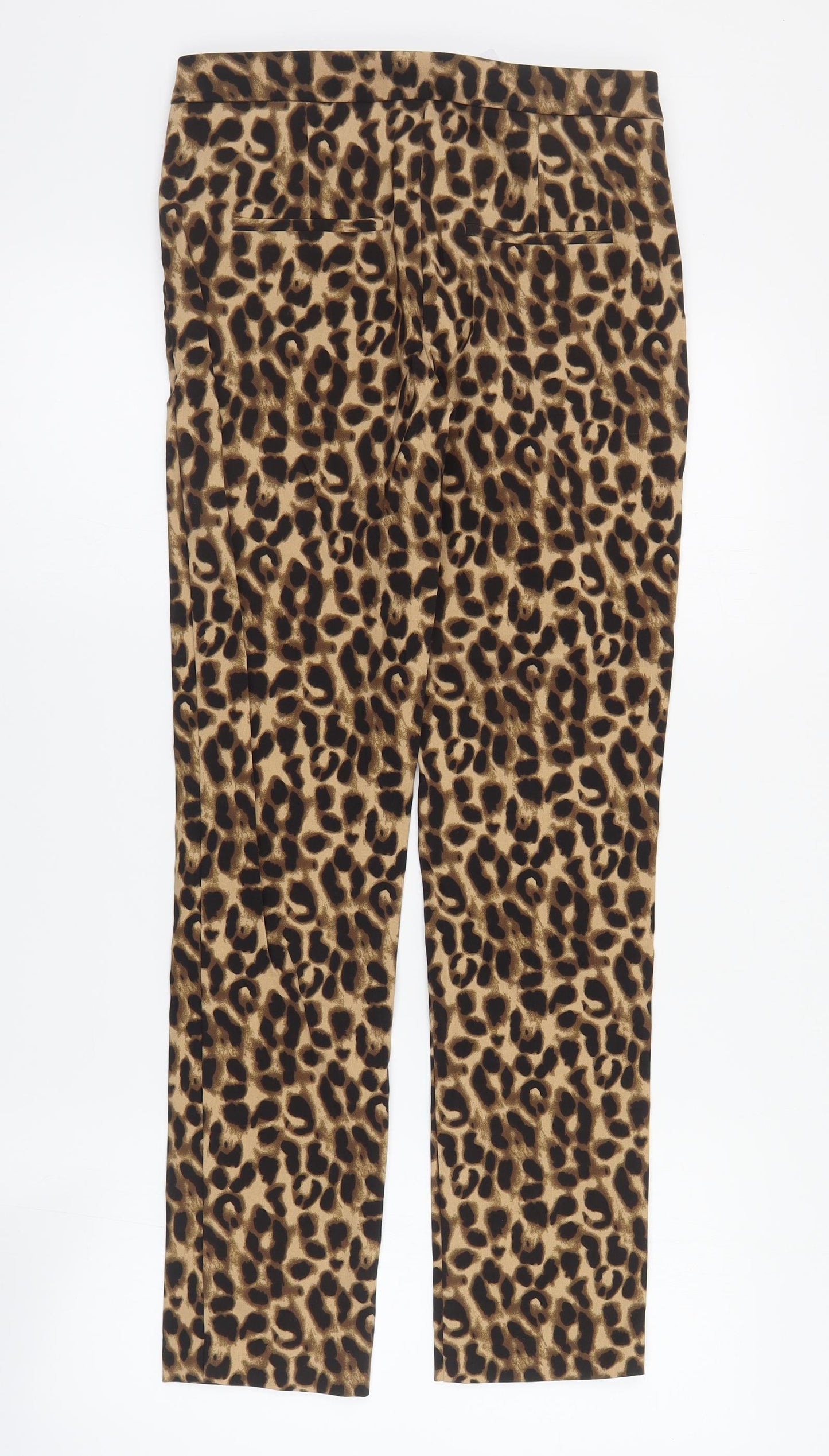Mango Womens Brown Animal Print Viscose Carrot Trousers Size 8 L28 in Regular Zip