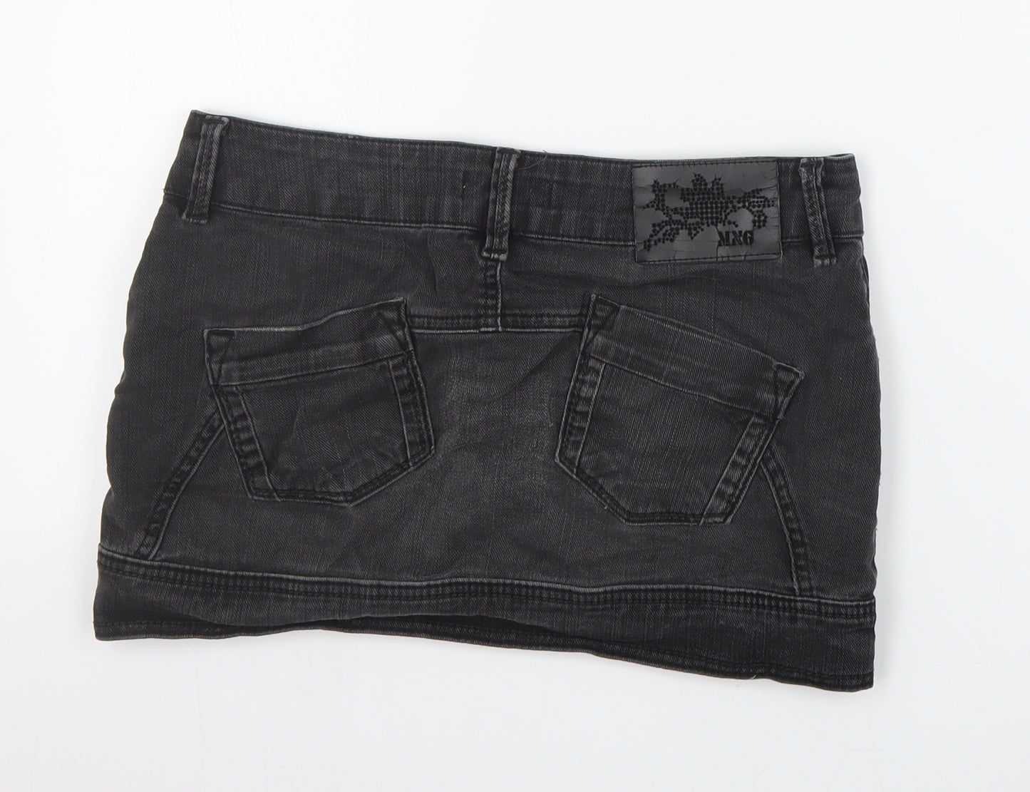 Mango Womens Black  Cotton Mini Skirt Size 8   Zip - Distressed