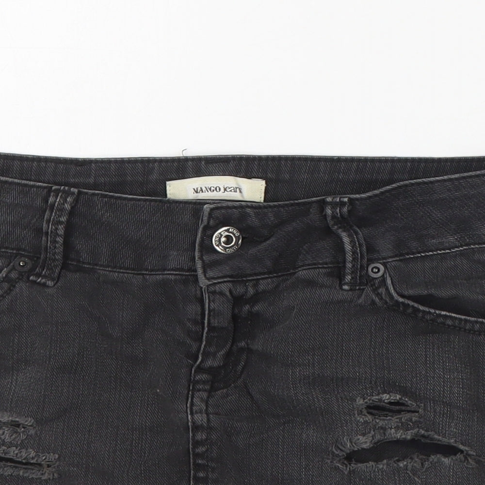 Mango Womens Black  Cotton Mini Skirt Size 8   Zip - Distressed