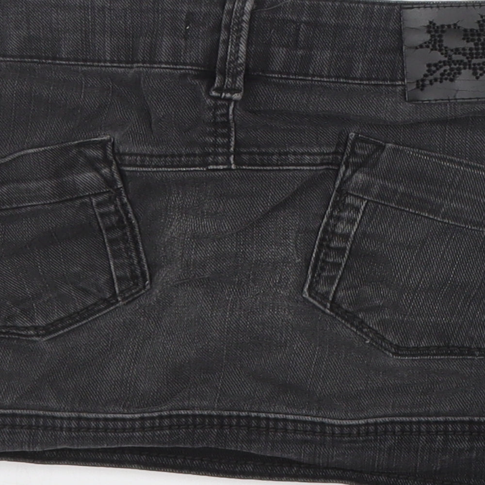 Mango Womens Black  Cotton Mini Skirt Size 8   Zip - Distressed