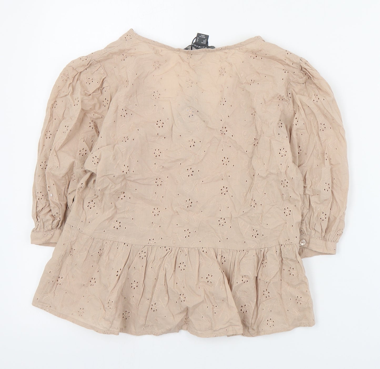 Primark Womens Beige  Cotton Basic Blouse Size 8 V-Neck
