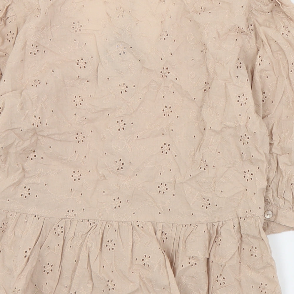 Primark Womens Beige  Cotton Basic Blouse Size 8 V-Neck