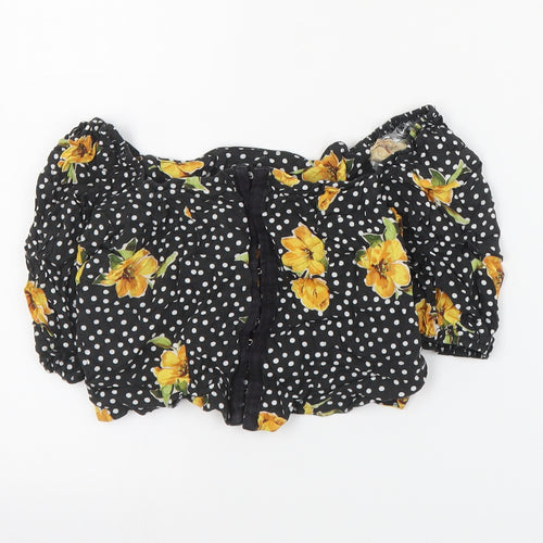 New Look Womens Black Floral Viscose Basic Blouse Size 8 Off the Shoulder