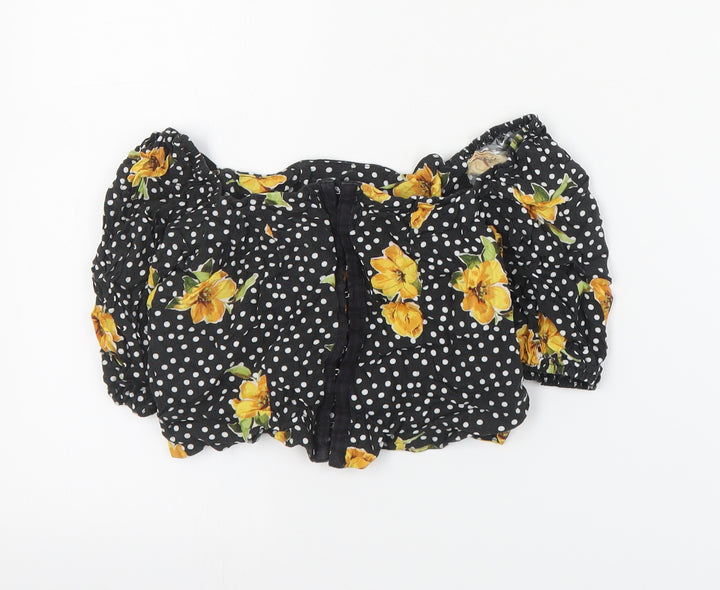 New Look Womens Black Floral Viscose Basic Blouse Size 8 Off the Shoulder